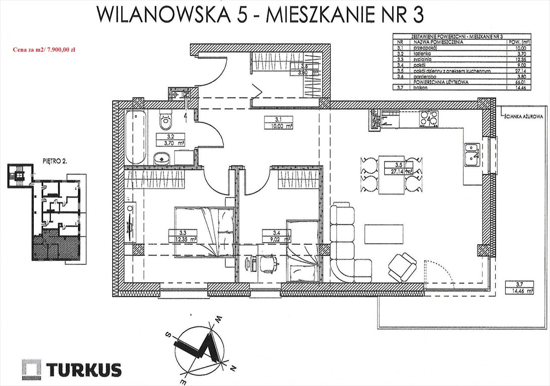 Mieszkanie trzypokojowe na sprzedaż Giżycko, Wilanowska  66m2 Foto 13