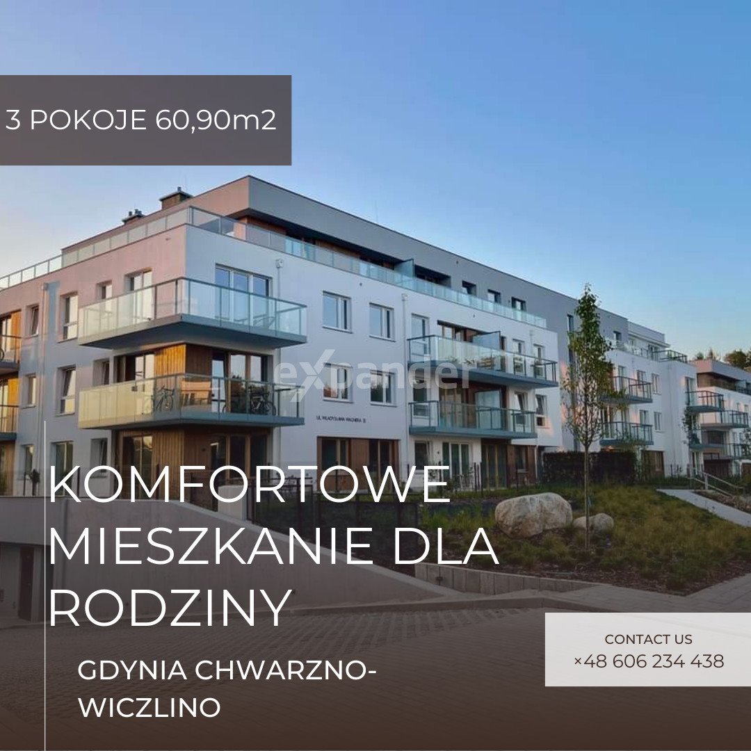 Mieszkanie trzypokojowe na sprzedaż Gdynia, Chwarzno-Wiczlino, Władysława Wagnera  61m2 Foto 1