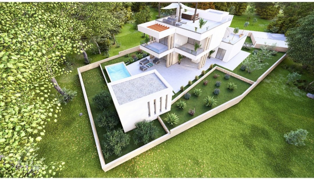 Działka z projektem luksusowego domu z basenem w Vrsi Chorwacja, Vrsi, Zadar  847m2 Foto 1