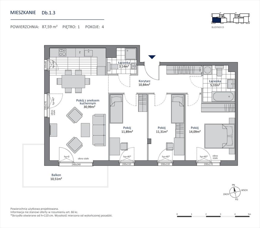 Mieszkanie 87,59 m² w Gdańsku (Morena) z balkonem i dostępem do natury Gdańsk, Morena  88m2 Foto 1
