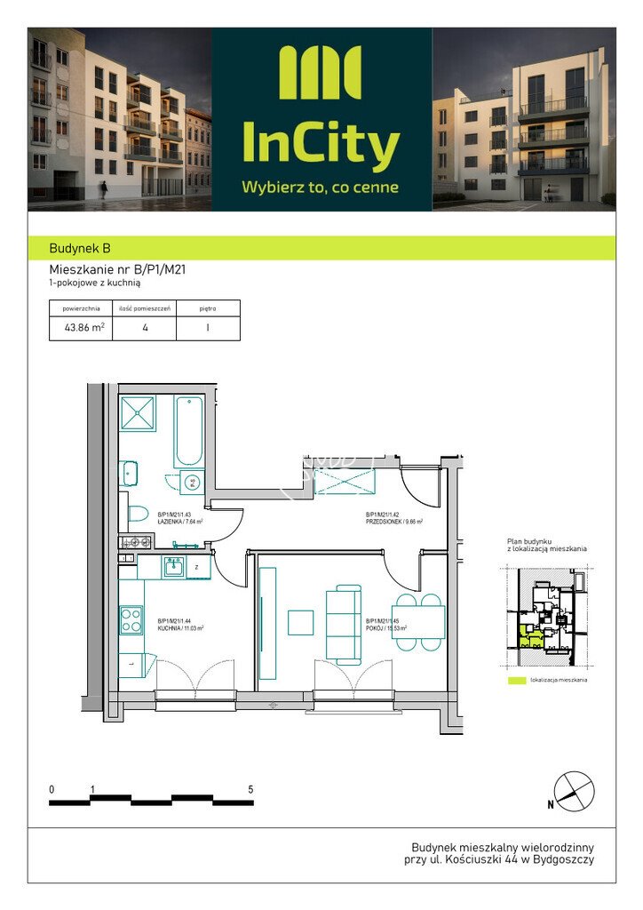 Kawalerka na sprzedaż Bydgoszcz, Śródmieście, Tadeusza Kościuszki  44m2 Foto 3