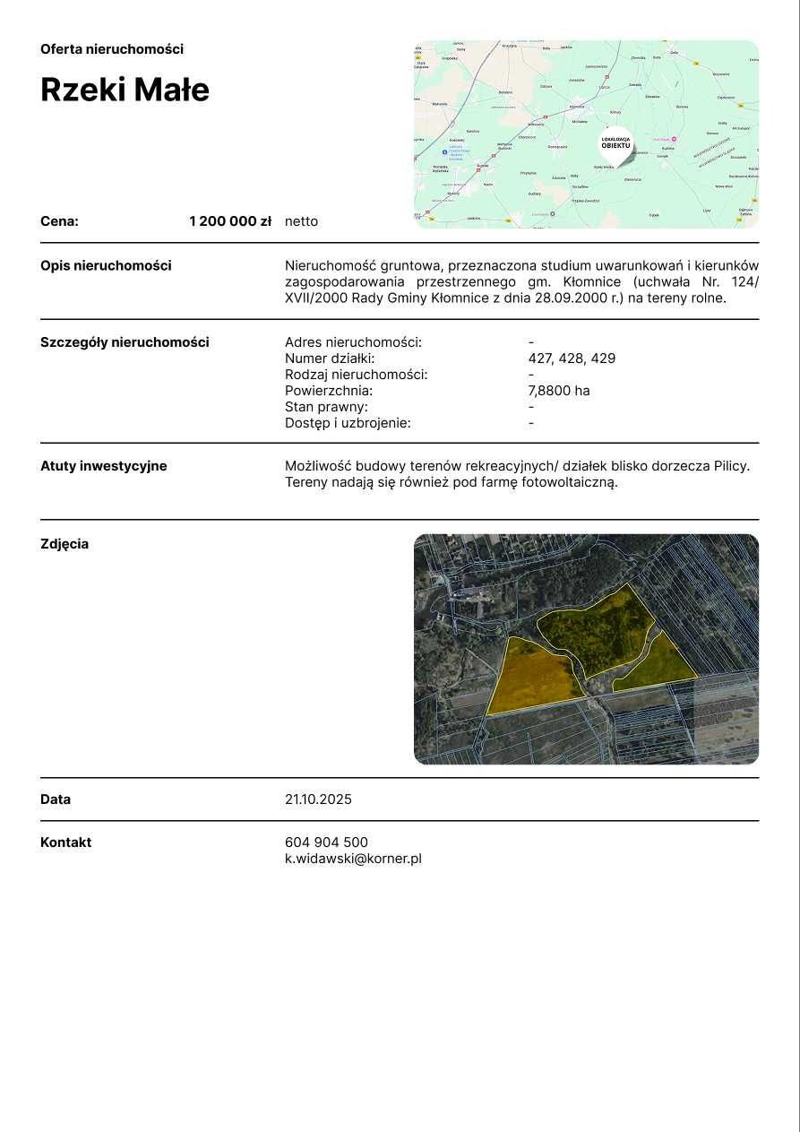 Działka 78 800 m² pod inwestycję, rekreację lub farmę fotowoltaiczną zapraszam Rzeki Małe  78 800m2 Foto 1
