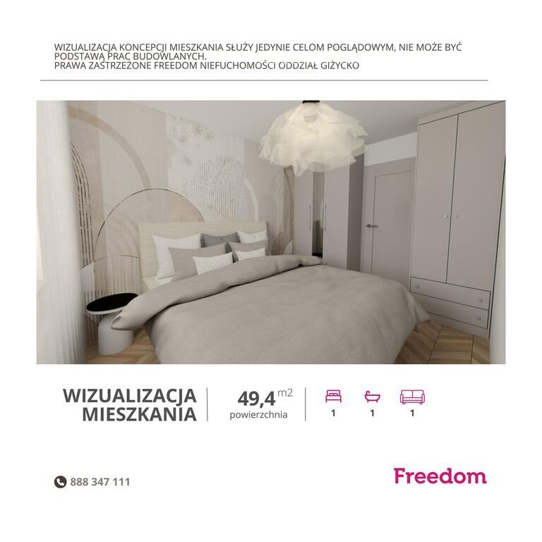 Mieszkanie dwupokojowe na sprzedaż Giżycko, Kombatantów  49m2 Foto 1