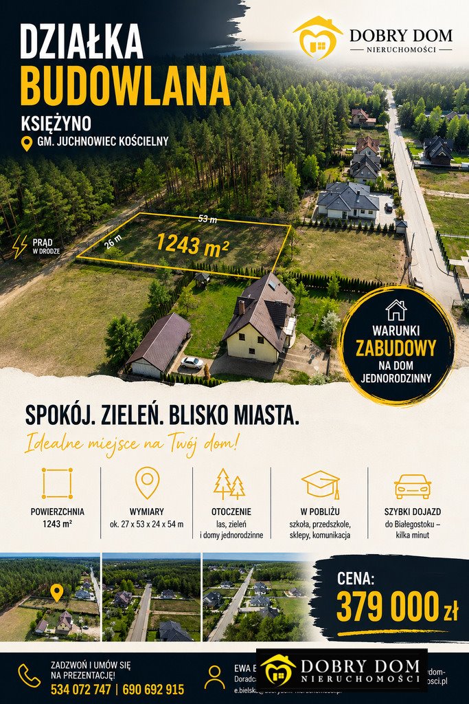 Działka budowlana 1243m² z mediami, gotowa pod dom zapraszam Księżyno  1 243m2 Foto 1