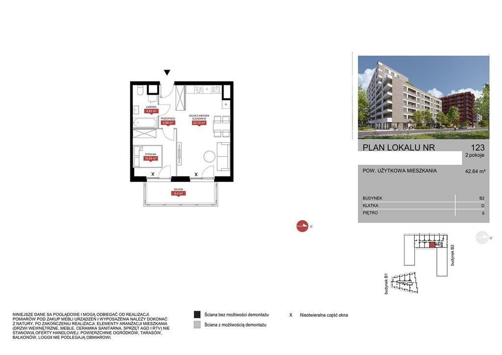 Mieszkanie dwupokojowe na sprzedaż Warszawa, Mokotów  43m2 Foto 2