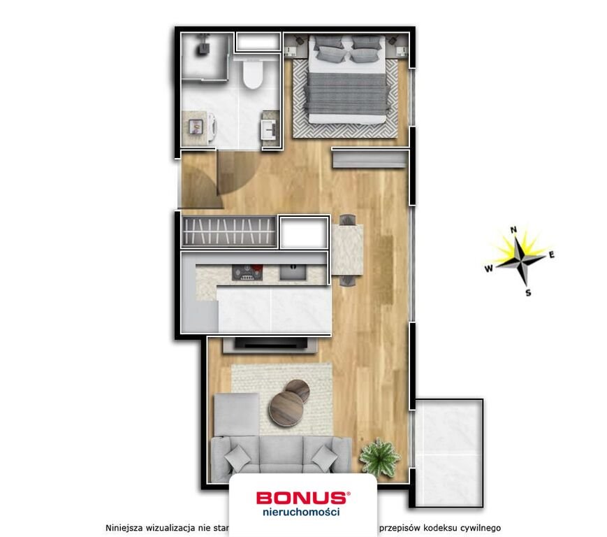 Nowoczesny apartament 31,78 m2 z balkonem w centrum Szczecina Szczecin, Centrum, Edmunda Bałuki  32m2 Foto 1