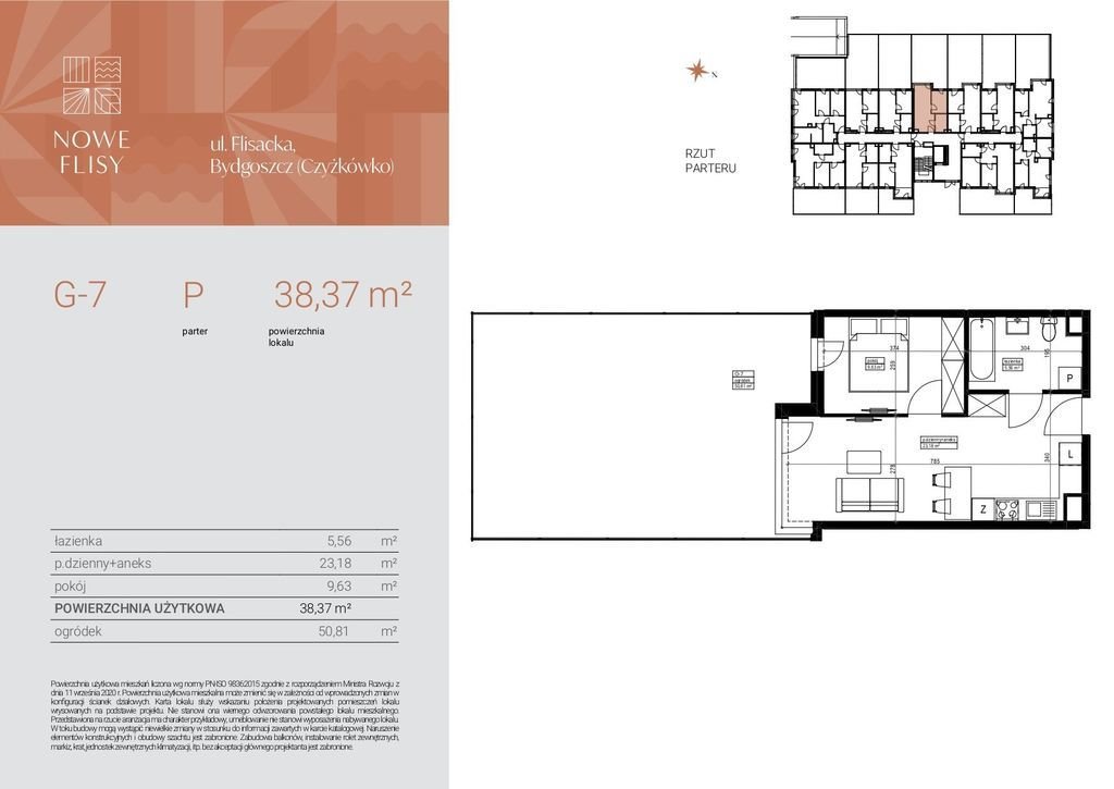Dwupokojowe mieszkanie 38,37 m2 na sprzedaż w Czyżkówku Bydgoszcz, Czyżkówko, Flisacka  38m2 Foto 1