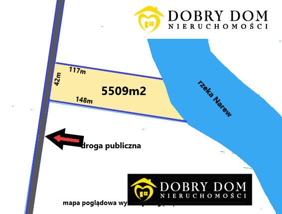 Działka nad Narwią 5509 m², tereny rolne, dojazd utwardzony Złotoria  5 509m2 Foto 1