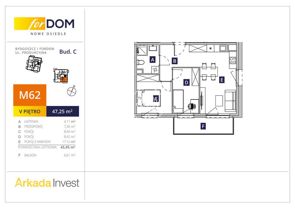 Mieszkanie trzypokojowe na sprzedaż Bydgoszcz, Fordon, Produkcyjna  47m2 Foto 3