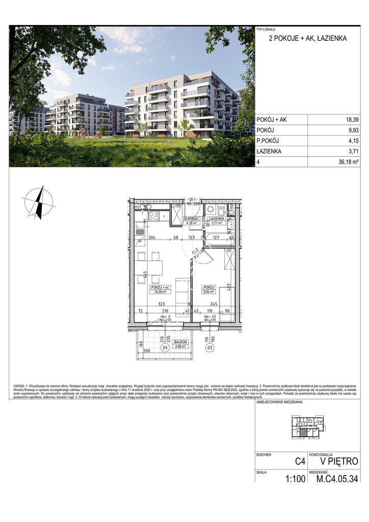 Przestronne 2-pokojowe mieszkanie 36,18 m2 w Fordonie Bydgoszcz, Fordon, Fordońska  36m2 Foto 1