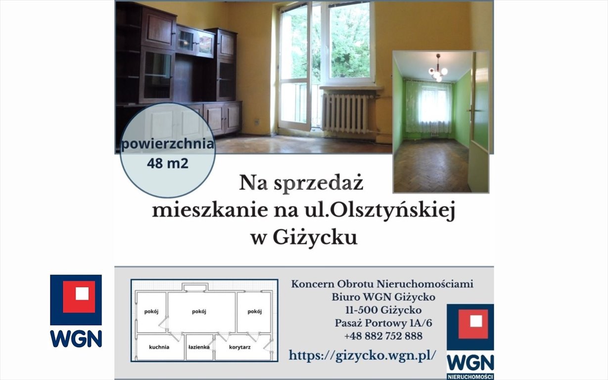 Mieszkanie dwupokojowe na sprzedaż Giżycko, Olsztyńska  48m2 Foto 2