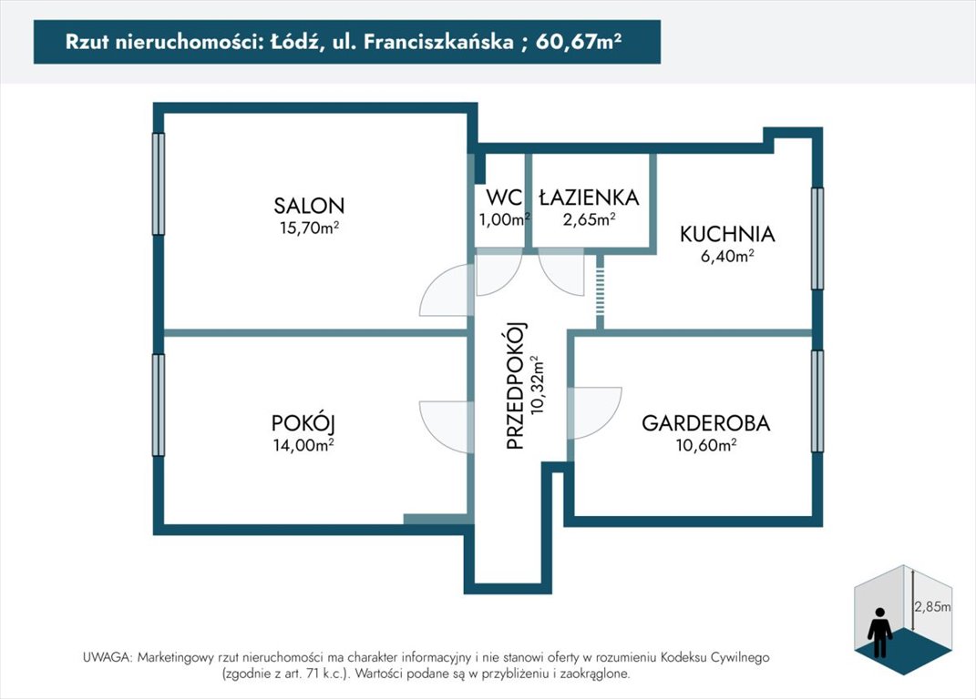 Mieszkanie trzypokojowe na sprzedaż Łódź, Bałuty, Franciszkańska  61m2 Foto 3