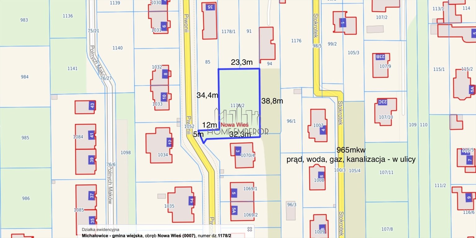 Działka budowlana na sprzedaż Nowa Wieś, Piwonii  960m2 Foto 1