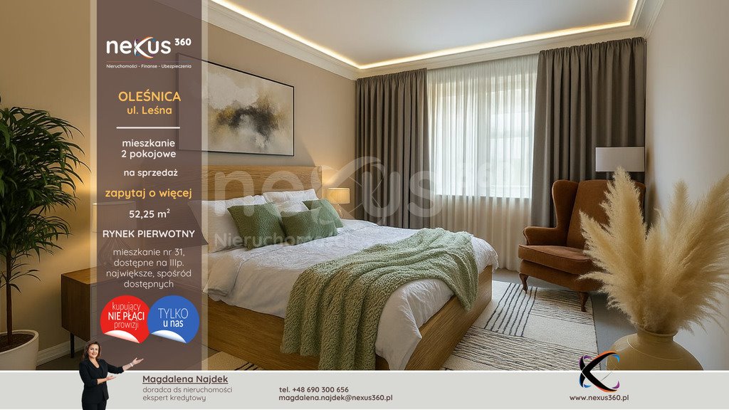 Mieszkanie dwupokojowe na sprzedaż Oleśnica, Leśna  52m2 Foto 1