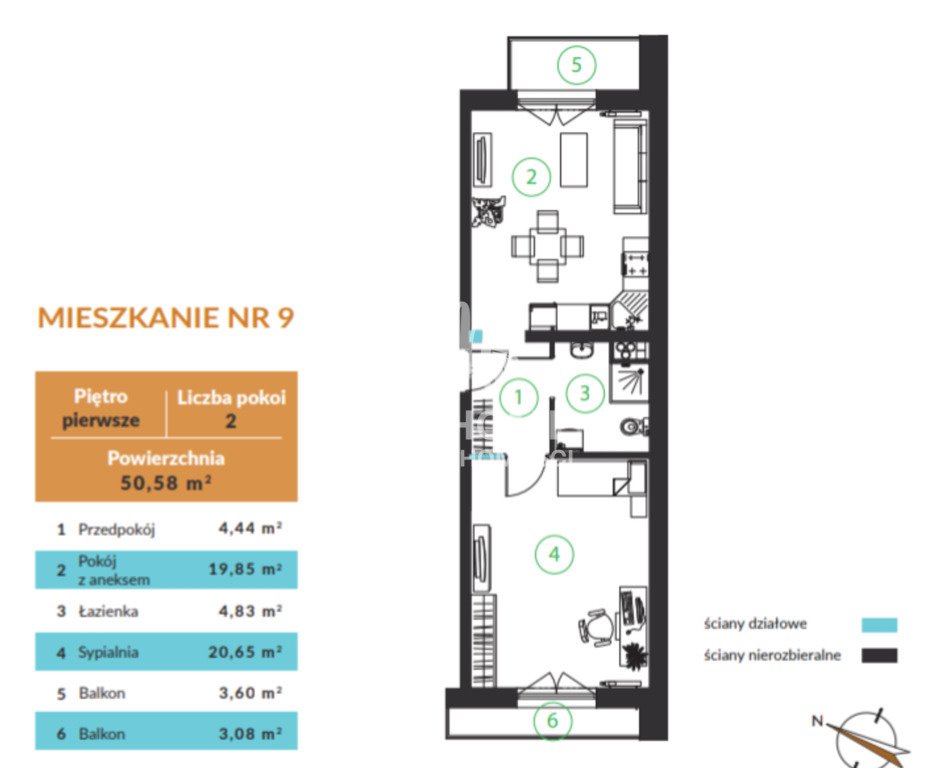 Mieszkanie dwupokojowe na wynajem Żyrardów  51m2 Foto 7