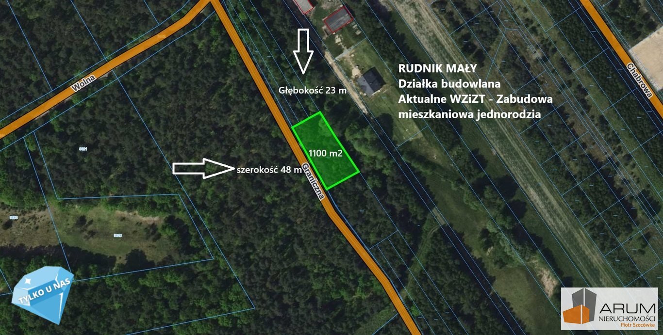 Urokliwa działka 1100 m² z mediami i warunkami zabudowy Rudnik Mały  1 100m2 Foto 1
