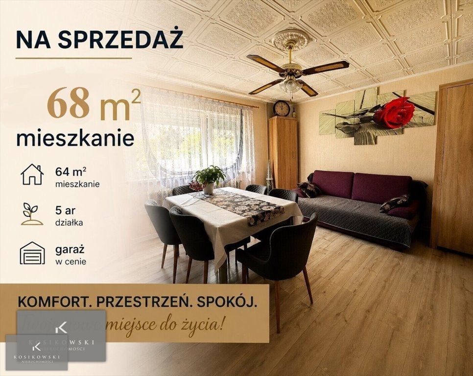 Na sprzedaż przestronne 3-pokojowe mieszkanie 68 m² z garażem i działką Domaszowice  68m2 Foto 1