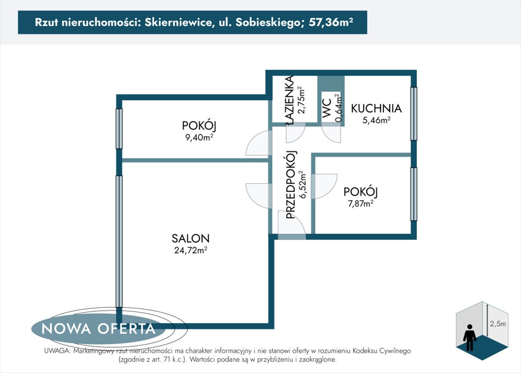 Mieszkanie trzypokojowe na sprzedaż Skierniewice, Jana III Sobieskiego  58m2 Foto 2