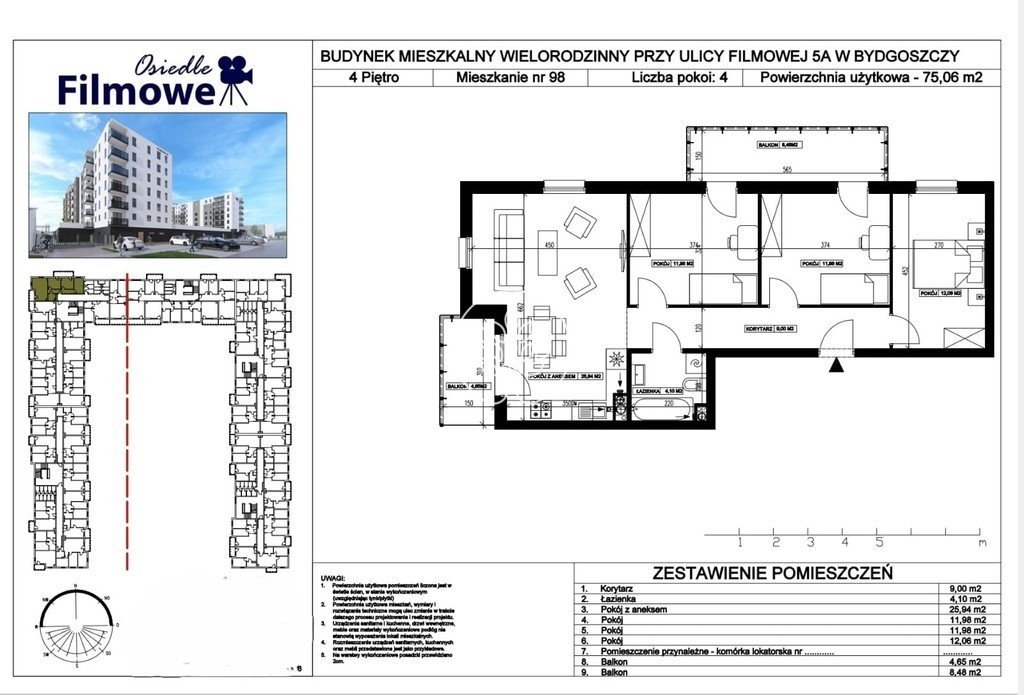 Mieszkanie czteropokojowe  na sprzedaż Bydgoszcz, Bartodzieje Małe, Filmowa  75m2 Foto 12
