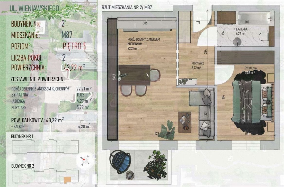Zapraszam do 43 m² mieszkania z balkonem w Rzeszowie Rzeszów, Henryka Wieniawskiego  43m2 Foto 1