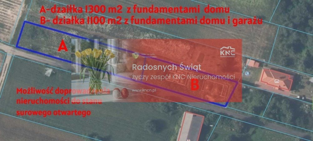 Działka 13 ar z fundamentami i projektem domu w Charlężu Charlęż  1 300m2 Foto 1