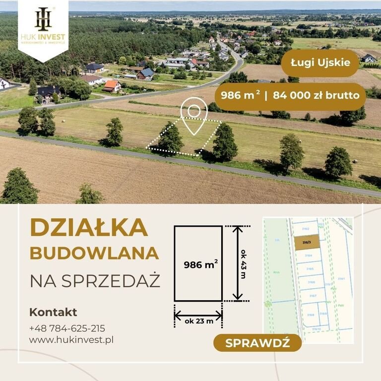 Działka budowlana 986 m² w Ługach Ujskich – idealna pod dom Ługi Ujskie  986m2 Foto 1