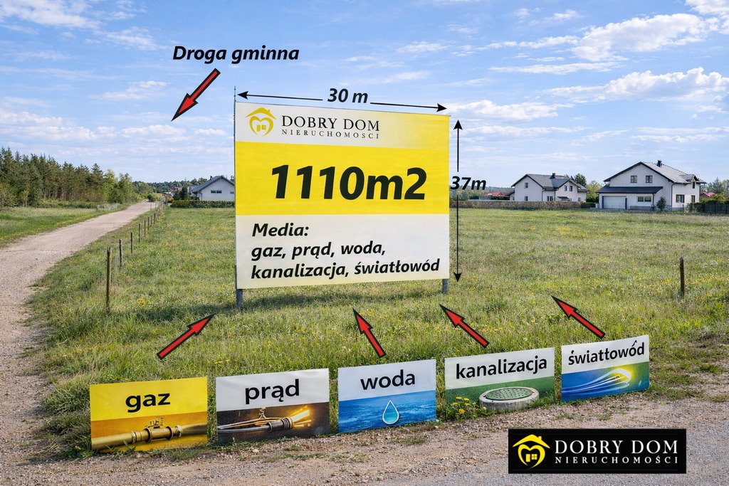 Działka budowlana 1100 m² z mediami, WZ na dom polecam Dobrzyniewo Duże  1 110m2 Foto 1