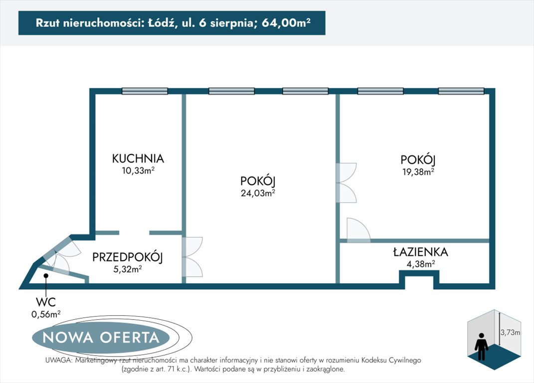 Mieszkanie dwupokojowe na sprzedaż Łódź, Śródmieście, 6 Sierpnia  64m2 Foto 4