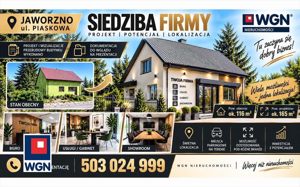Budynek usługowy 116 m² z projektem rozbudowy polecam: Jaworzno Pszczelnik: Piaskowa