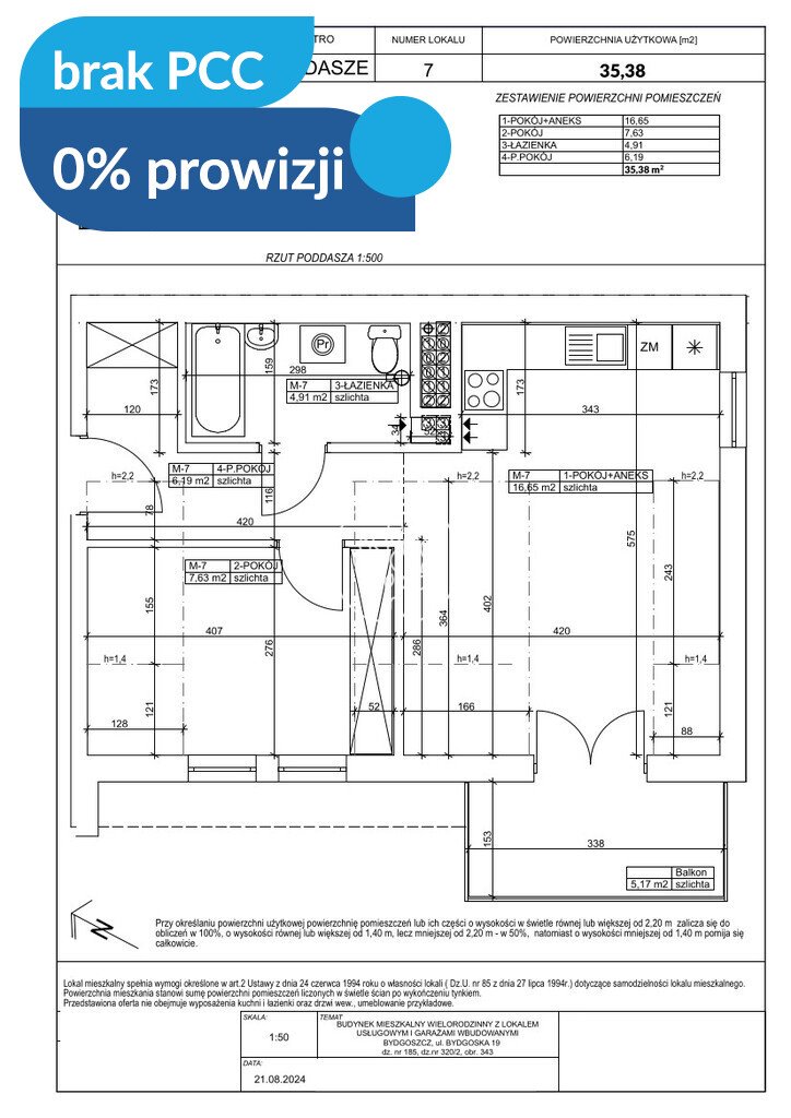 Do sprzedania przestronne 2-pokojowe mieszkanie z balkonem i widokiem na Wisłę Bydgoszcz, Fordon, Bydgoska  35m2 Foto 1