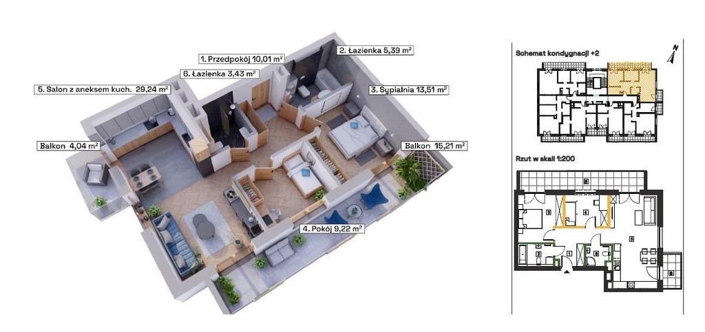 Mieszkanie trzypokojowe na sprzedaż Katowice, Wełnowiec, Modelarska  72m2 Foto 2