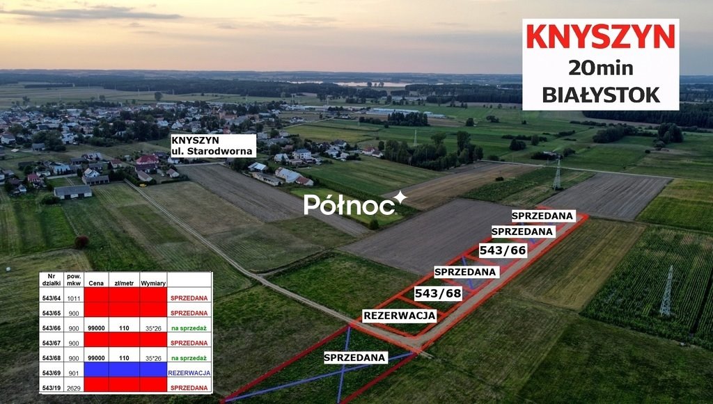 Działka budowlana 900 m² w Knyszynie z mediami i widokiem Knyszyn  900m2 Foto 1
