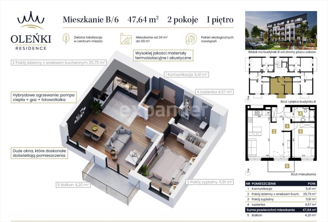 Mieszkanie dwupokojowe na sprzedaż Częstochowa, Podjasnogórska, Oleńki  48m2 Foto 2