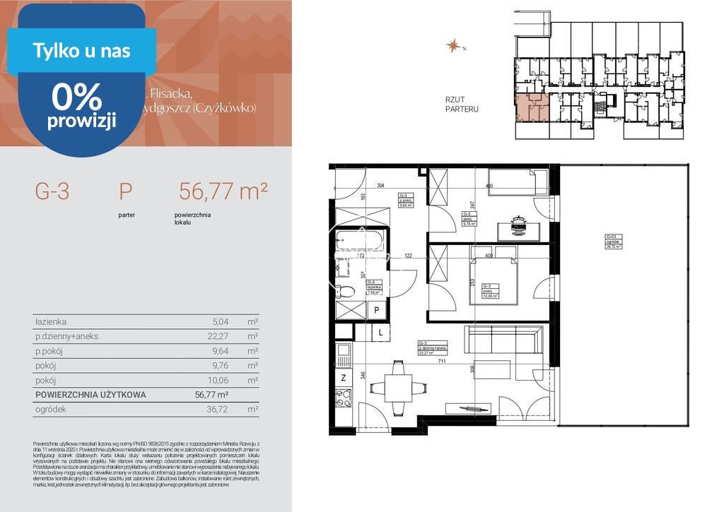 Do sprzedania przestronne 3-pokojowe mieszkanie 57 m² w Bydgoszczy Bydgoszcz, Czyżkówko, Flisacka  57m2 Foto 1