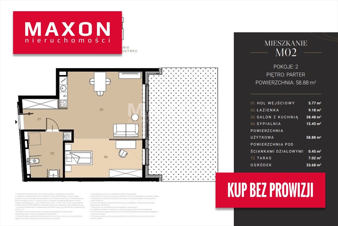 Nowoczesny apartament 58,88 m² z tarasem i ogródkiem na Mokotowie Warszawa, Mokotów, ul. Władysława Orkana  59m2 Foto 1