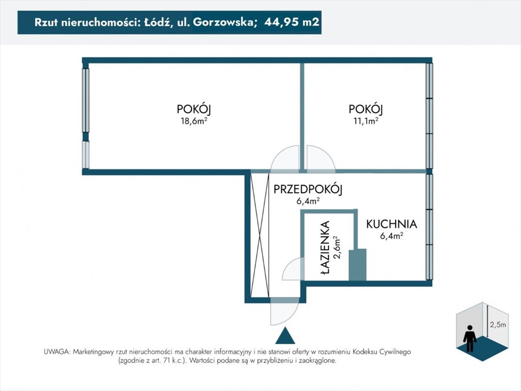 Mieszkanie dwupokojowe na sprzedaż Łódź, Bałuty, Gorzowska  45m2 Foto 5