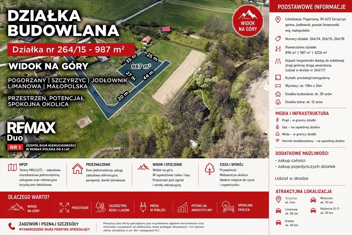 Działka budowlana z widokiem na góry w Pogorzany Pogorzany  987m2 Foto 1
