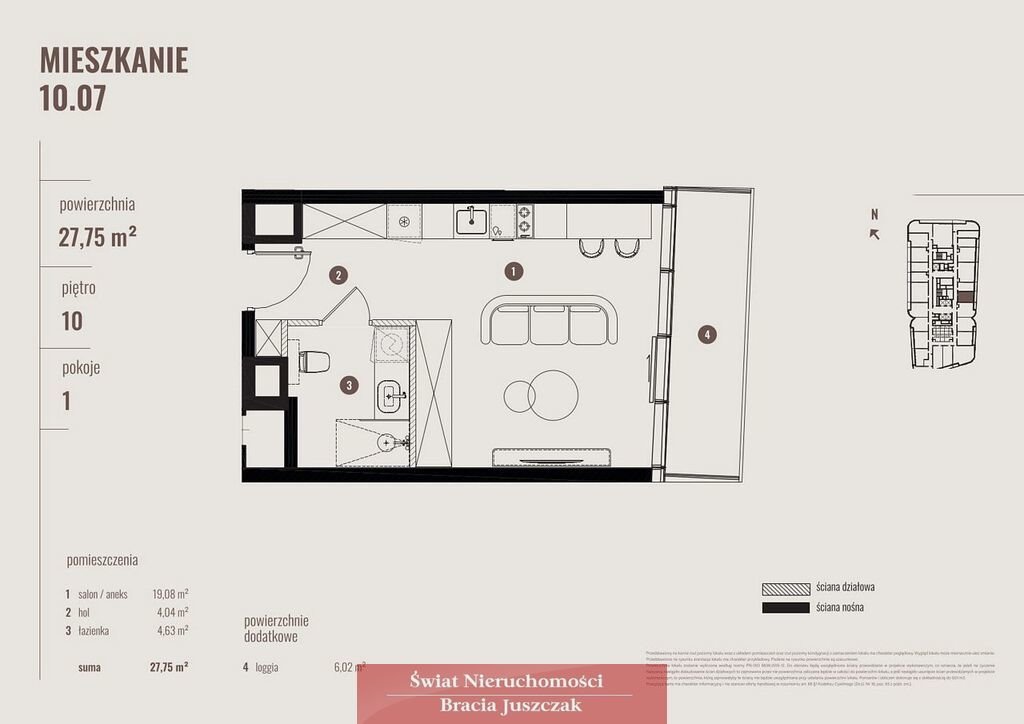 Nowoczesny apartament 27,82 m2 z loggią w sercu Wrocławia. Wrocław, Stare Miasto  28m2 Foto 1