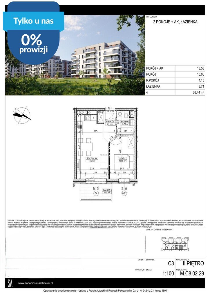 Zapraszam do 2-pokojowego mieszkania 36,44 m² w Fordonie Bydgoszcz, Fordon, Fordońska  36m2 Foto 1