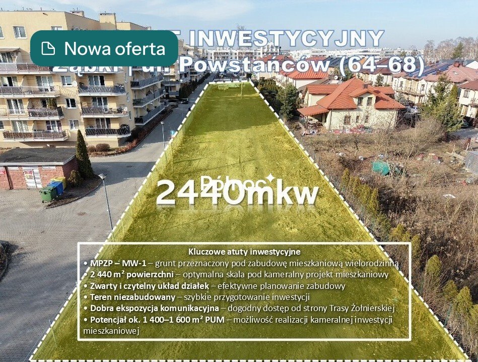 Polecam działkę inwestycyjną pod zabudowę wielorodzinną w Ząbkach Ząbki, Powstańców  2 440m2 Foto 1
