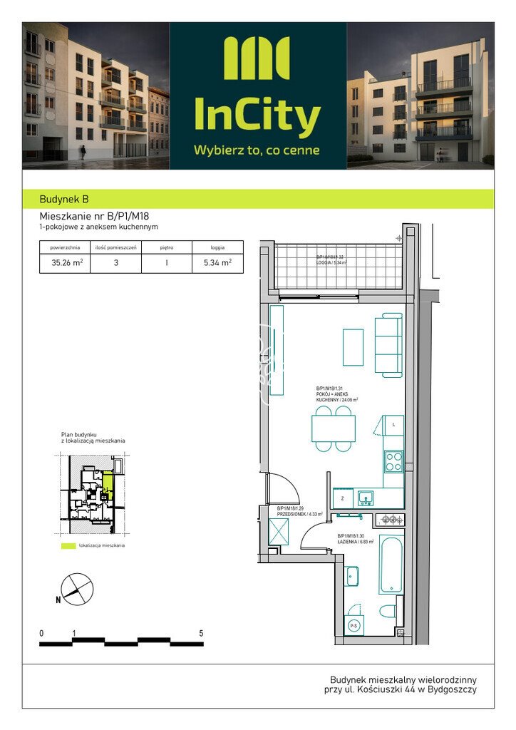 Kawalerka na sprzedaż Bydgoszcz, Śródmieście, Tadeusza Kościuszki  35m2 Foto 3