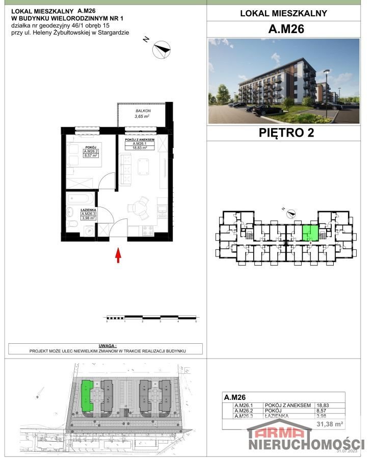 Mieszkanie dwupokojowe na sprzedaż Stargard, OS. PYRZYCKIE, Władysława Broniewskiego  32m2 Foto 7