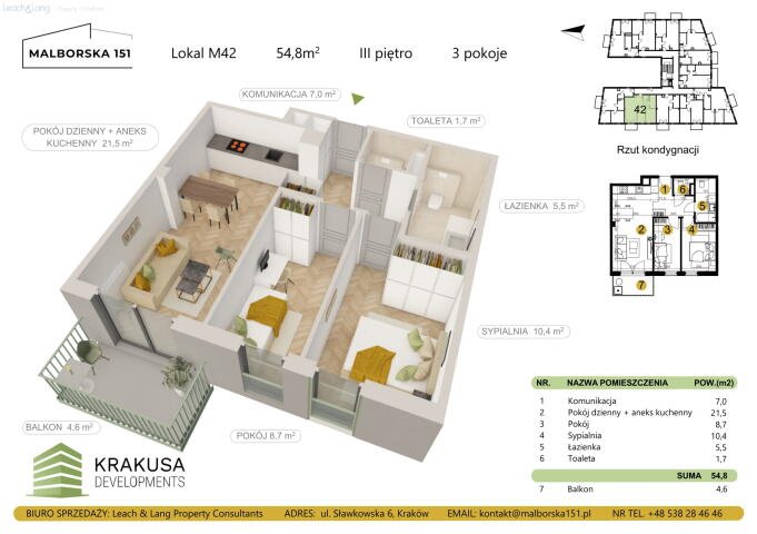 Nowoczesne 3-pokojowe mieszkanie z balkonem w Malborska 151 Kraków, Podgórze Duchackie, Wola Duchacka, Malborska  55m2 Foto 1