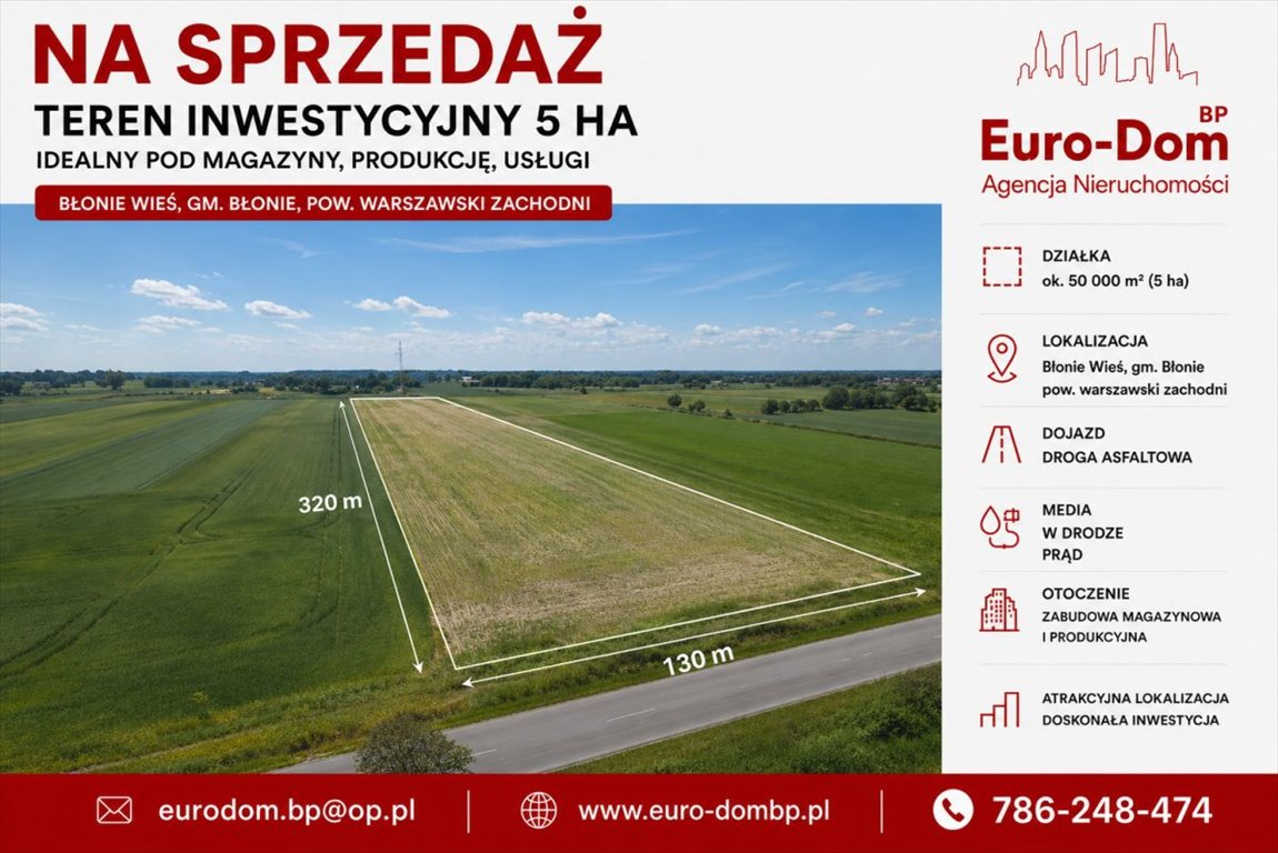 Teren inwestycyjny 5 ha z MPZP, magazyny i produkcja Błonie  50 000m2 Foto 1