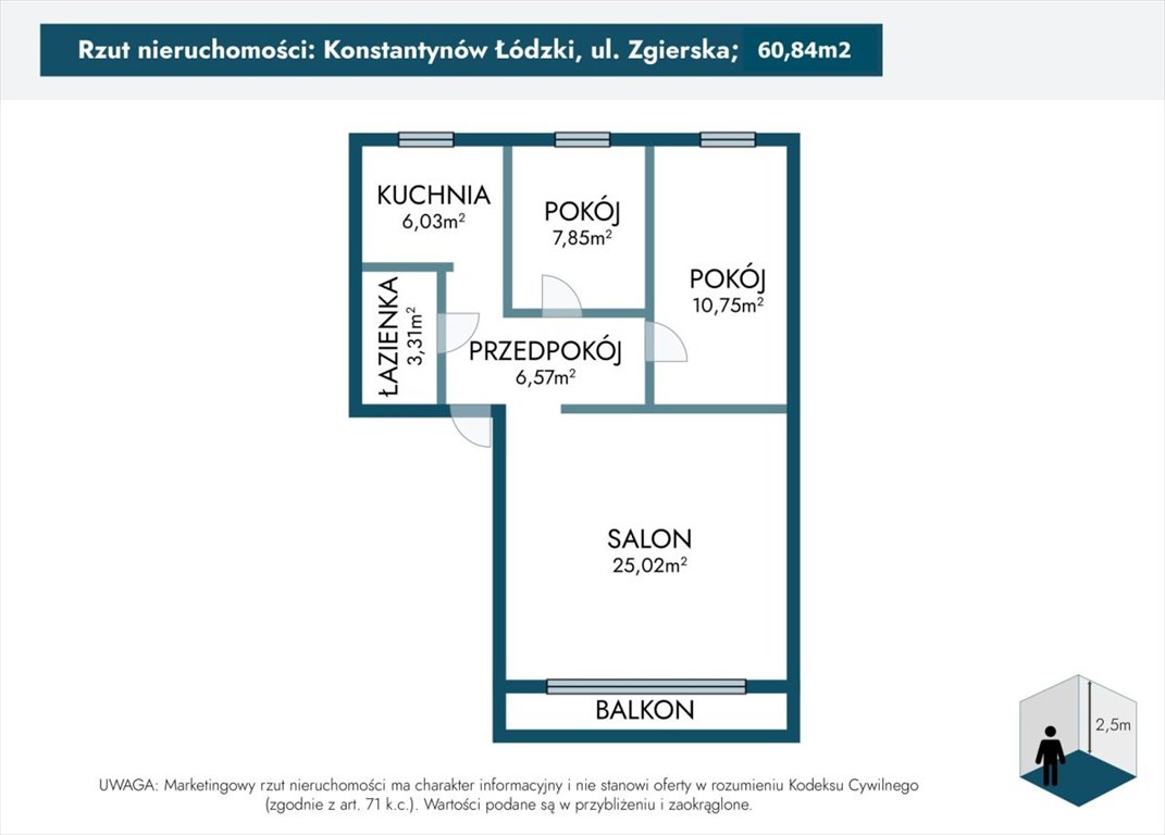 Mieszkanie trzypokojowe na sprzedaż Konstantynów Łódzki, Zgierska  61m2 Foto 5