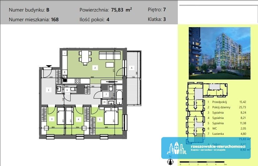Mieszkanie czteropokojowe  na sprzedaż Rzeszów, Technologiczna  76m2 Foto 2