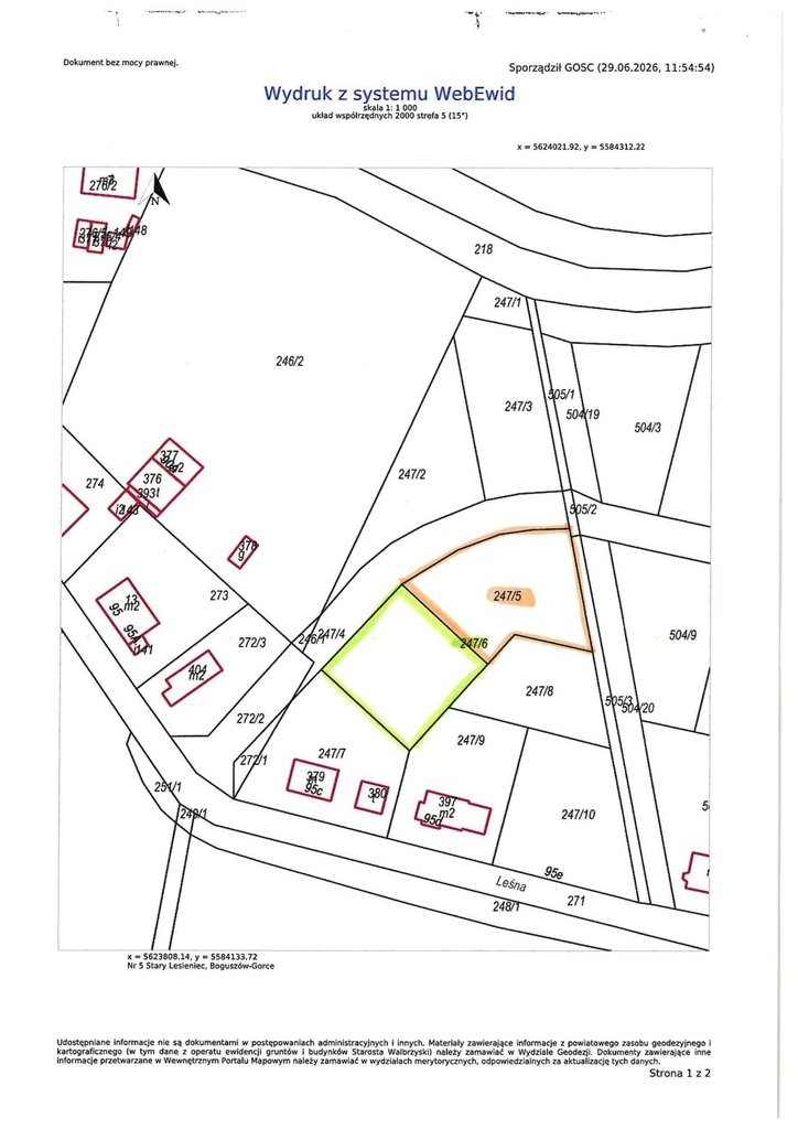 Na sprzedaż działka pod zabudowę jednorodzinną 0,1052 ha w Boguszowie Boguszów-Gorce, Stary Lesieniec, Leśna  1 052m2 Foto 1