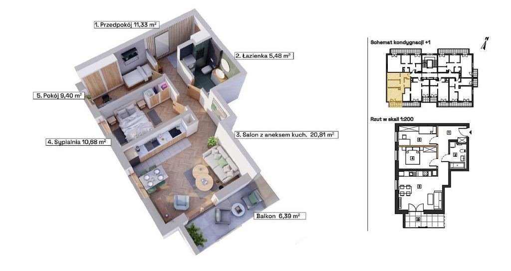 Mieszkanie trzypokojowe na sprzedaż Katowice, Wełnowiec, Modelarska  59m2 Foto 2