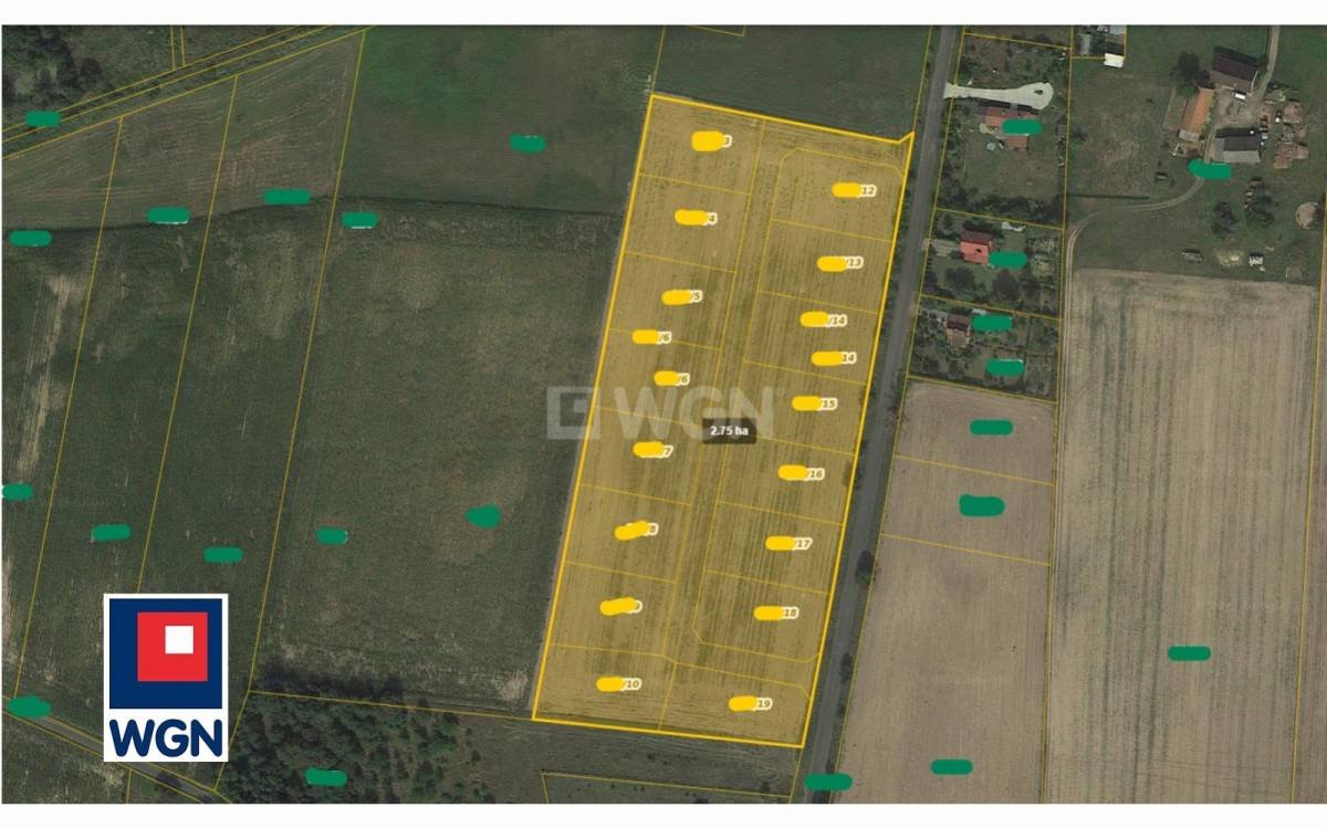 Działki budowlane 27 477 m² pod domy w Ostrowinie - media dostępne Ostrowina, Ostrowina  27 477m2 Foto 1