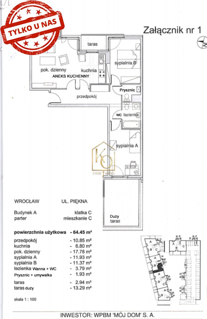 Mieszkanie trzypokojowe na sprzedaż Wrocław, Gaj, Gaj, Piękna  65m2 Foto 12